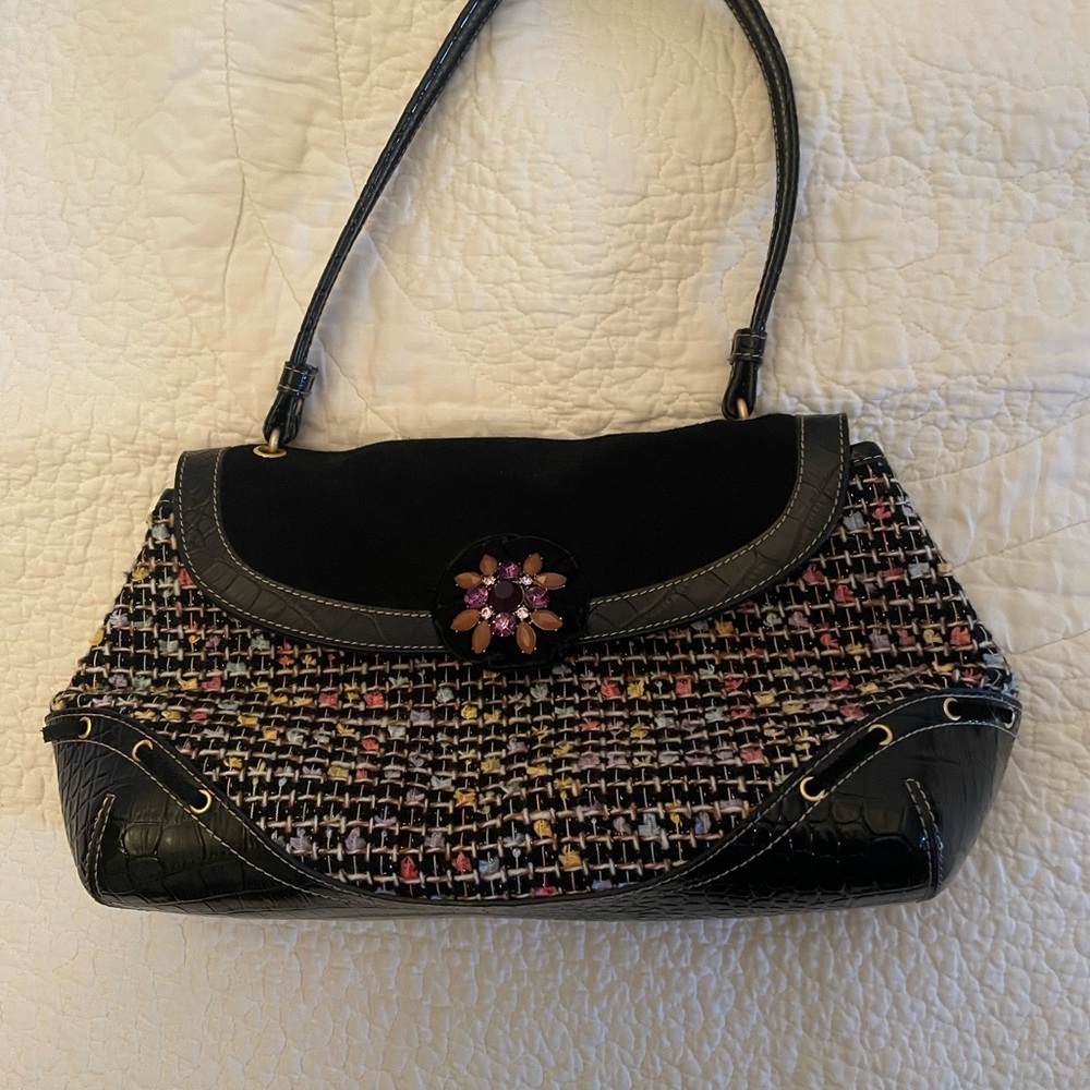 Liz Claiborne Black and Multicolor Tweed Shoulder Bag